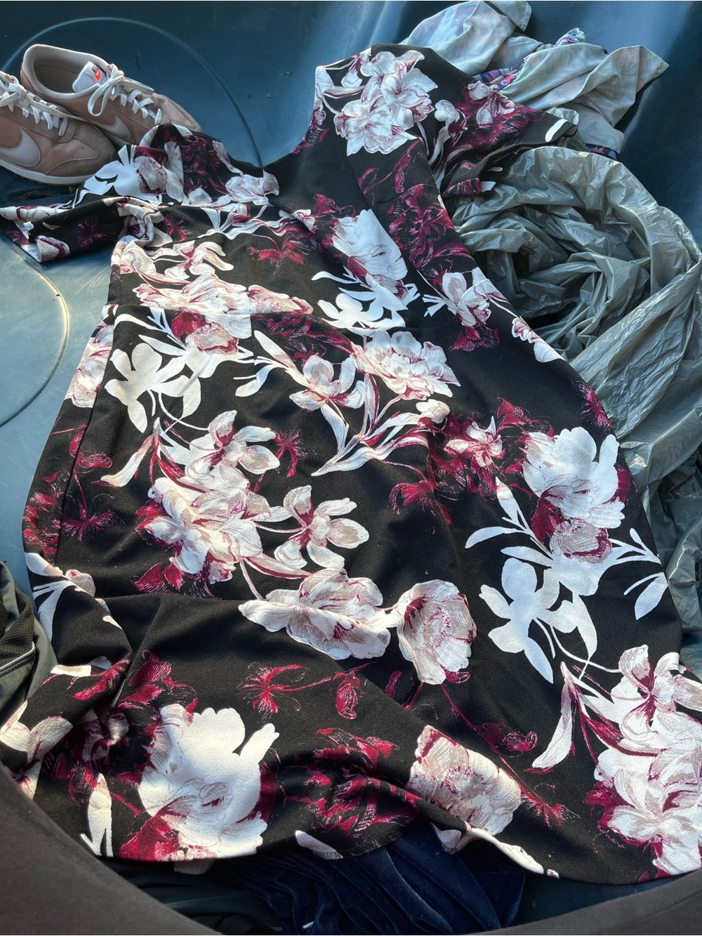 Liz Claiborne Black Dress with Pink and White Floral Print